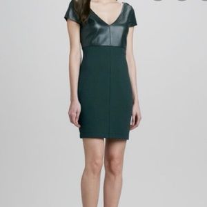 Bailey 44 Black Faux-Leather and Dark Green Sheath Dress